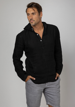 Long Sleeve V-Neck Linen Hoodie Shirt