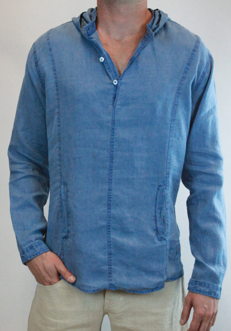 Long Sleeve V-Neck Linen Hoodie Shirt