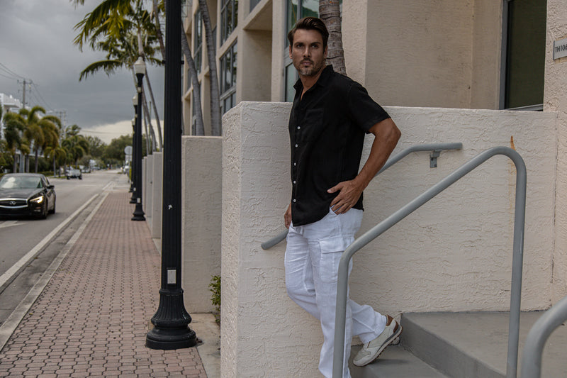Men's Linen Cargo Pants | 100% Natural Italian Style with Drawstring, Item #1203
