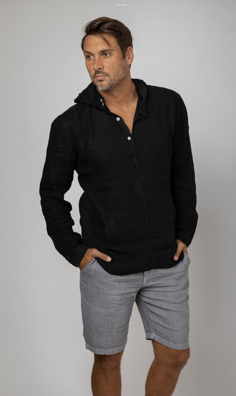 Italian Style Linen Long Sleeve Hoodie Shirt for Men | 100% Natural Linen Clothing, Item #1004-H