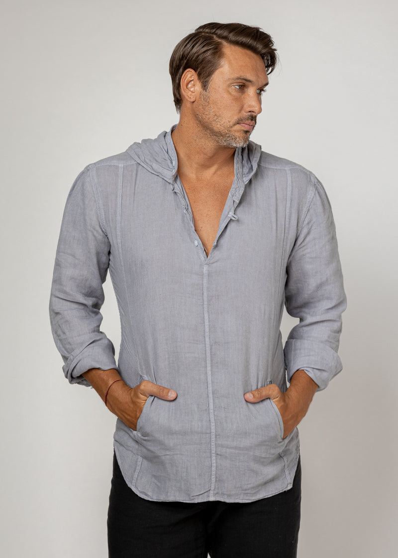 Italian Style Linen Long Sleeve Hoodie Shirt for Men | 100% Natural Linen Clothing, Item #1004-H