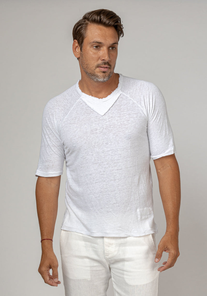 Jersey Linen Short Sleeve T-Shirt in white 1