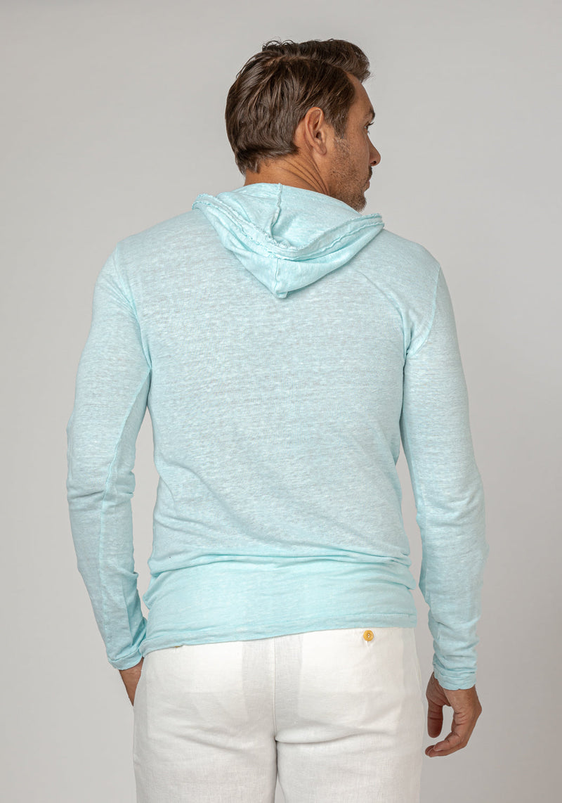 Long Sleeve Fitted Jersey Linen Hoodie in aqua 2