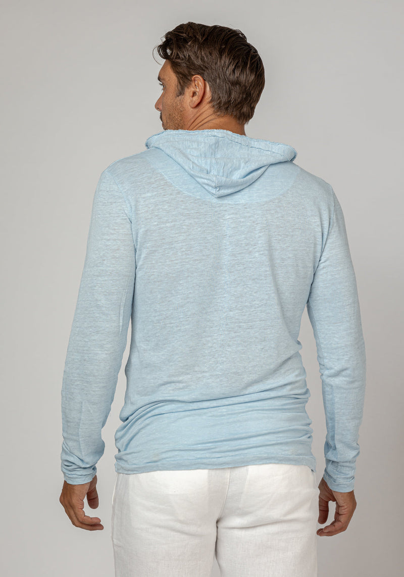 Jersey Linen Long Sleeve Hoodie With Pocket & Wooden Fasteners in light blue 3