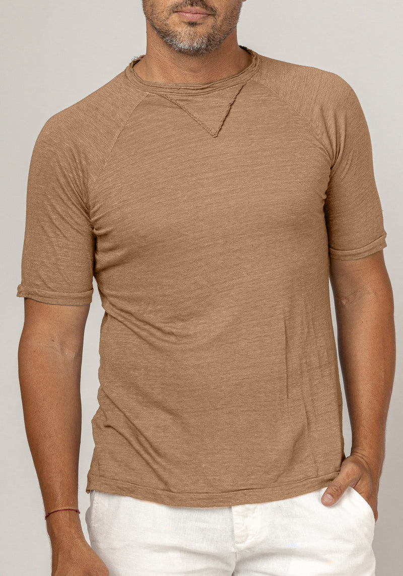 Jersey Linen Short Sleeve T-Shirt in khaki