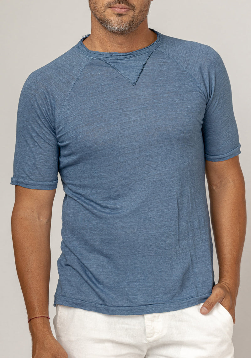 Jersey Linen Short Sleeve T-Shirt in denim blue 2