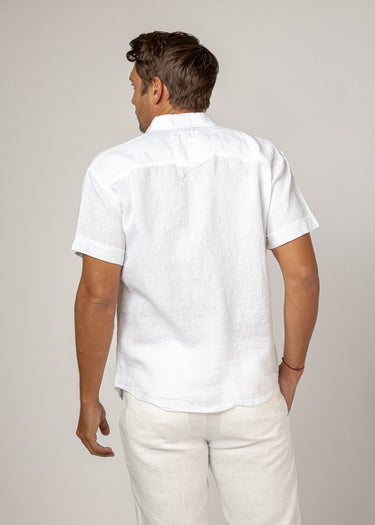 Short Sleeve Button-Down Linen Shirt With Pocket white 3