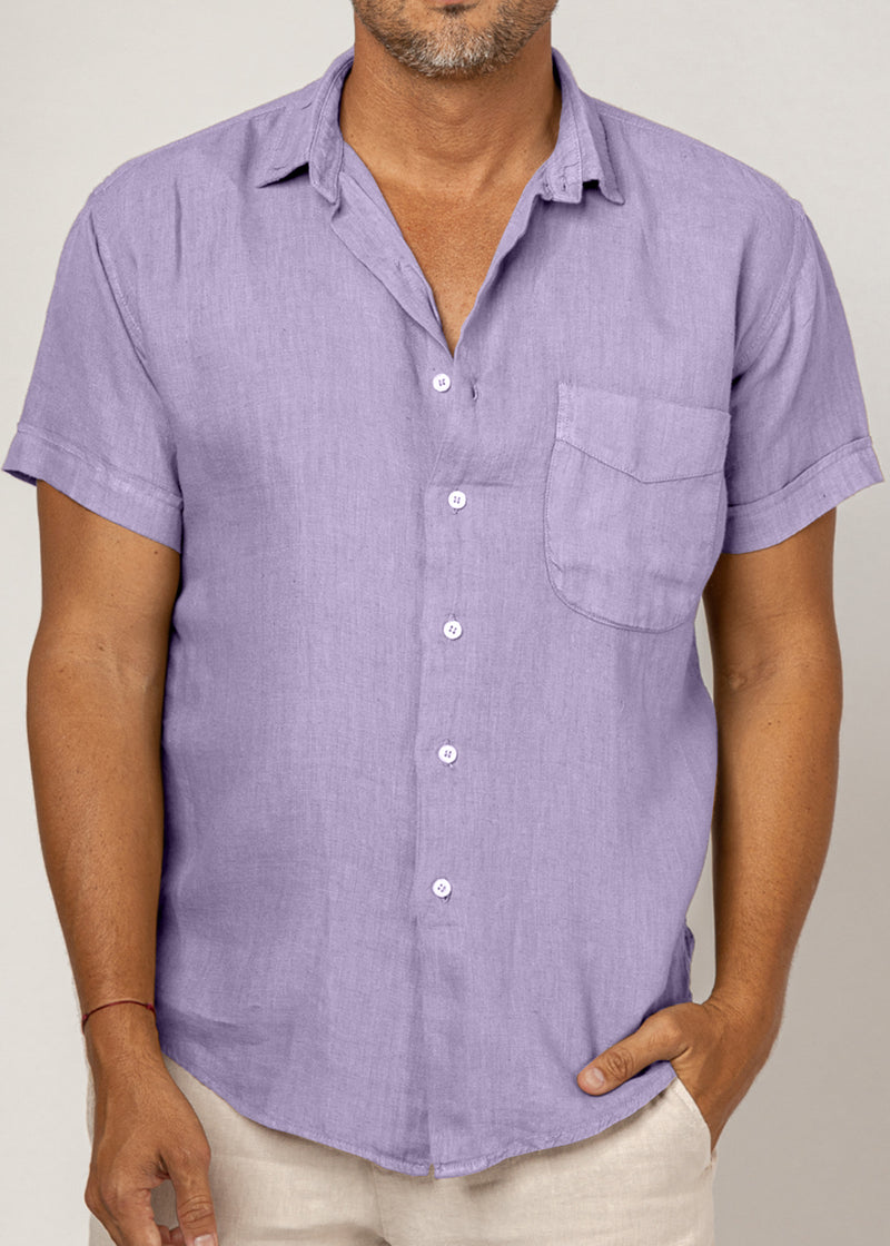 Short Sleeve Button-Down Linen Shirt With Pocket