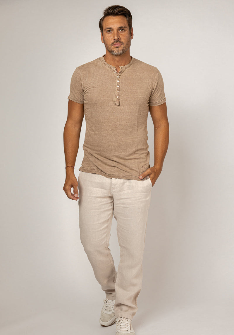 Short Sleeve Linen Henley T-Shirt 8