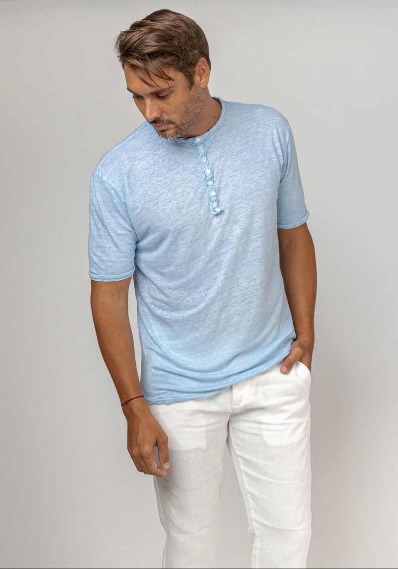 Short Sleeve Linen Henley T-Shirt 14