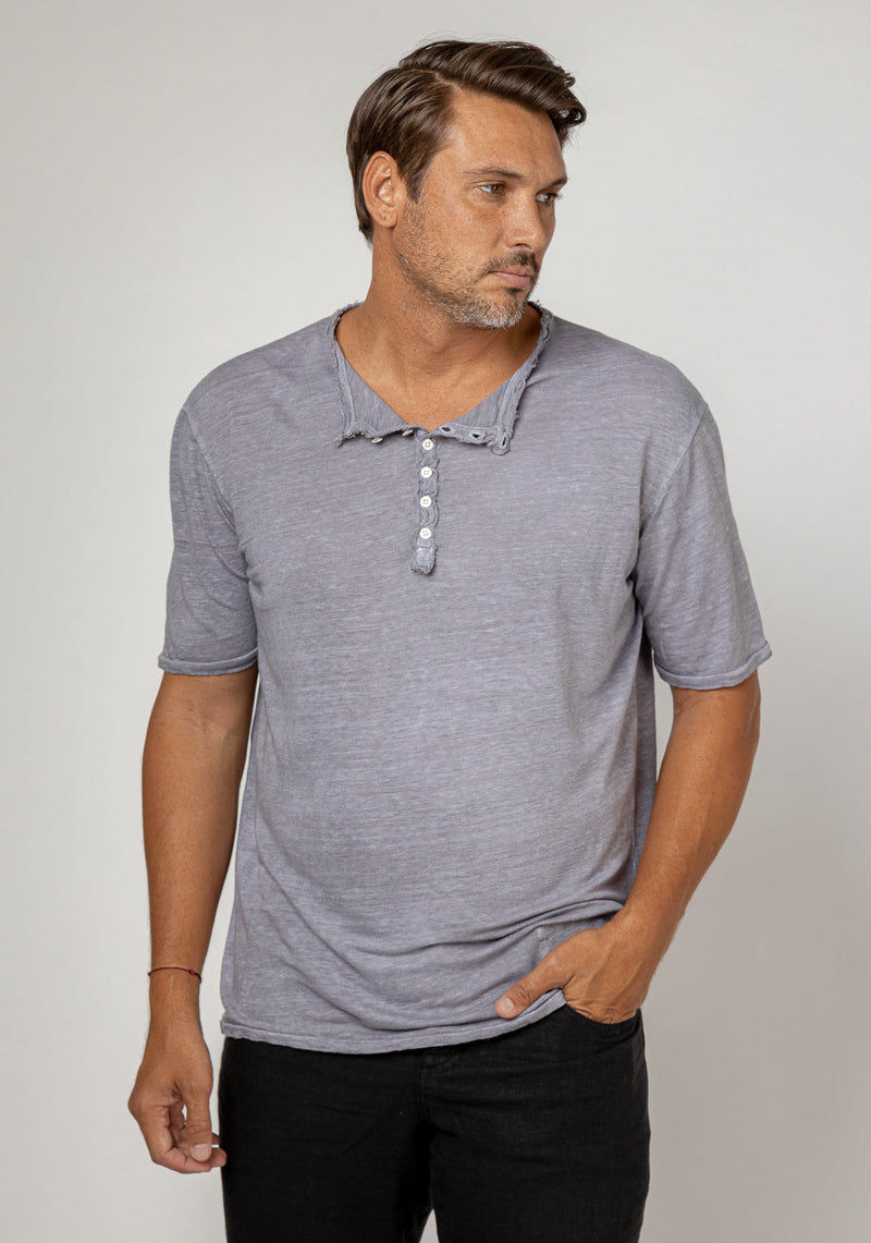 Short Sleeve Linen Henley T-Shirt 10