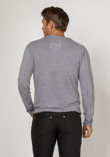 Jersey Linen Fitted Long Sleeve V-Neck T-Shirt in gray 2