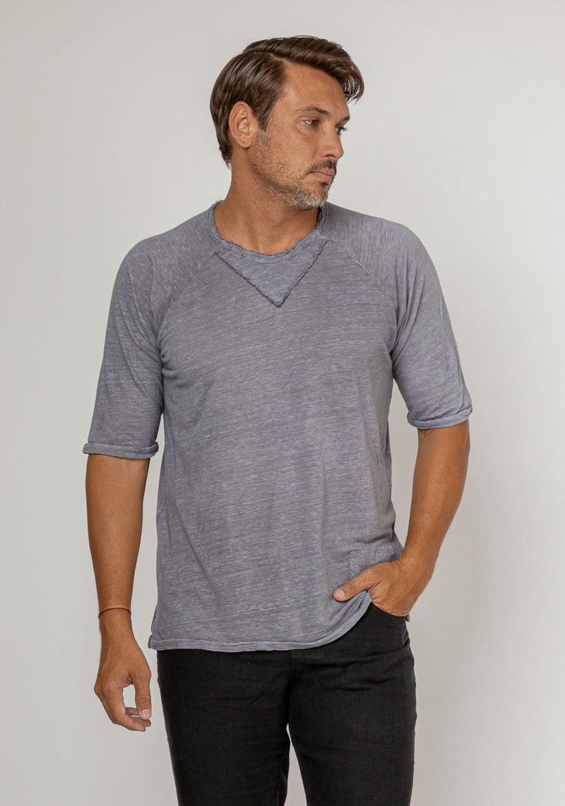 Jersey Linen Short Sleeve T-Shirt Gray 1