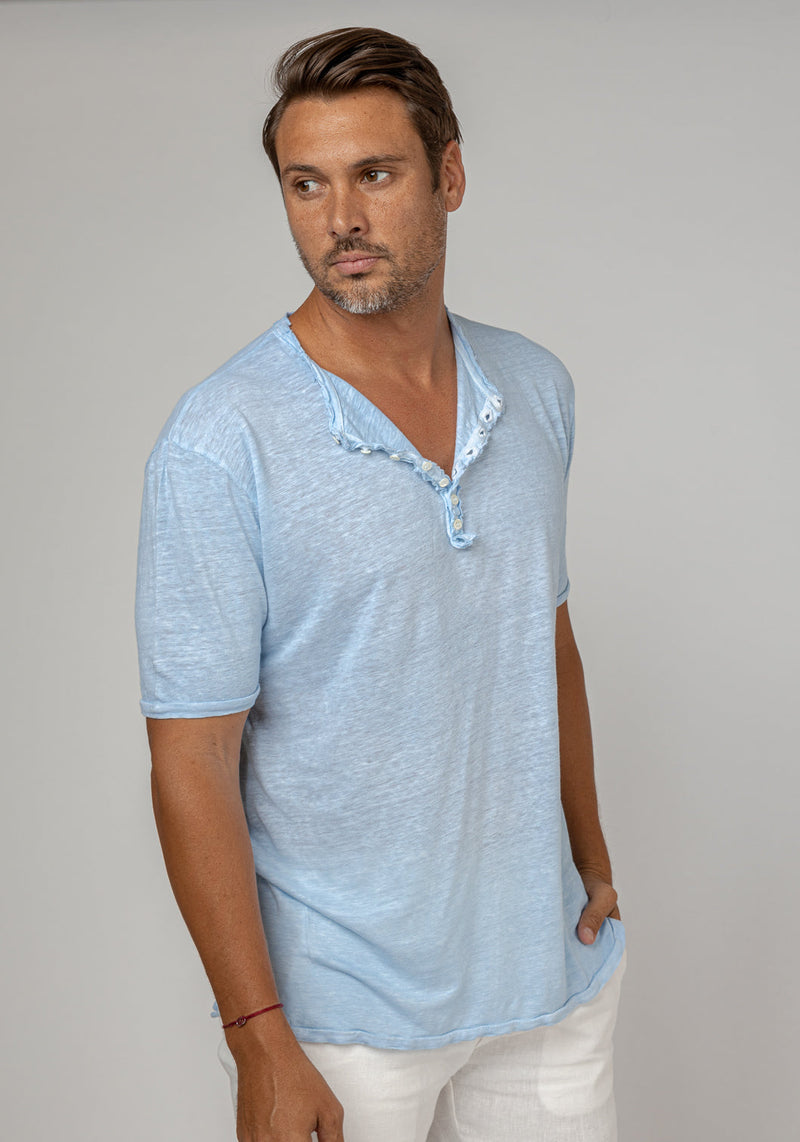 Short Sleeve Linen Henley T-Shirt 12