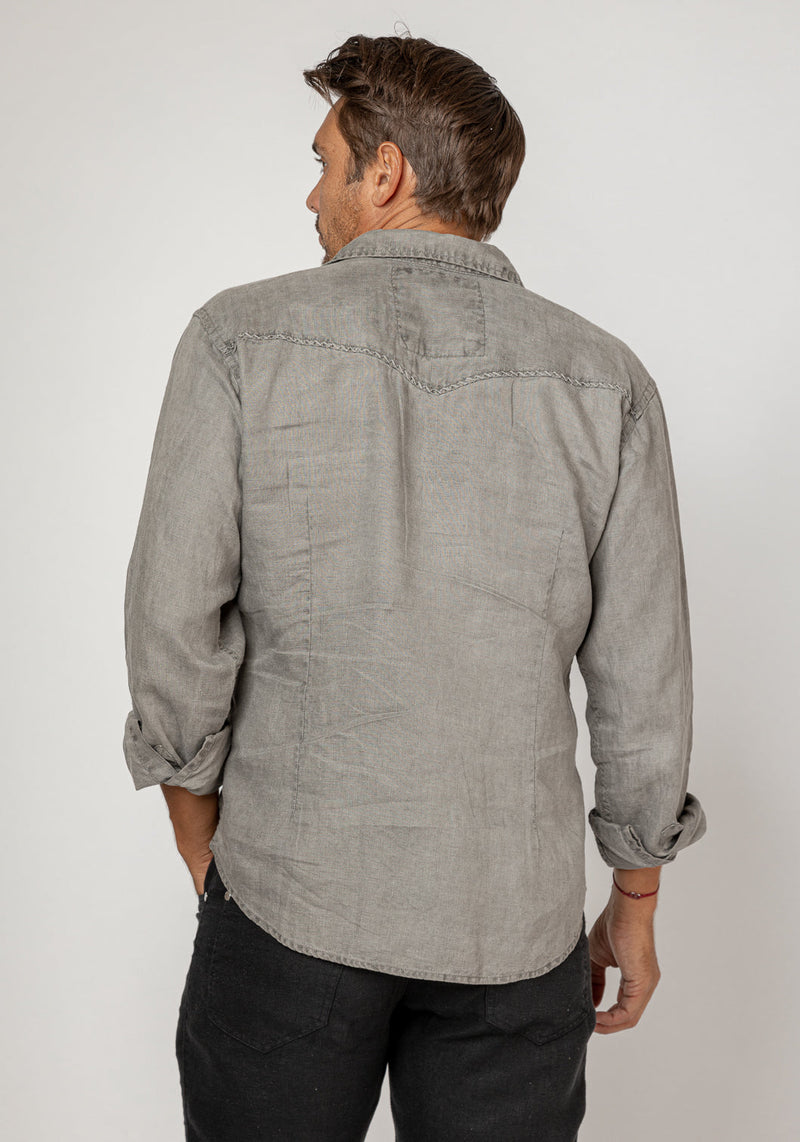 Button-Down Linen Shirt With Hand-Stitching in gray 4