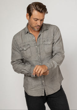 Button-Down Linen Shirt With Hand-Stitching in gray 1