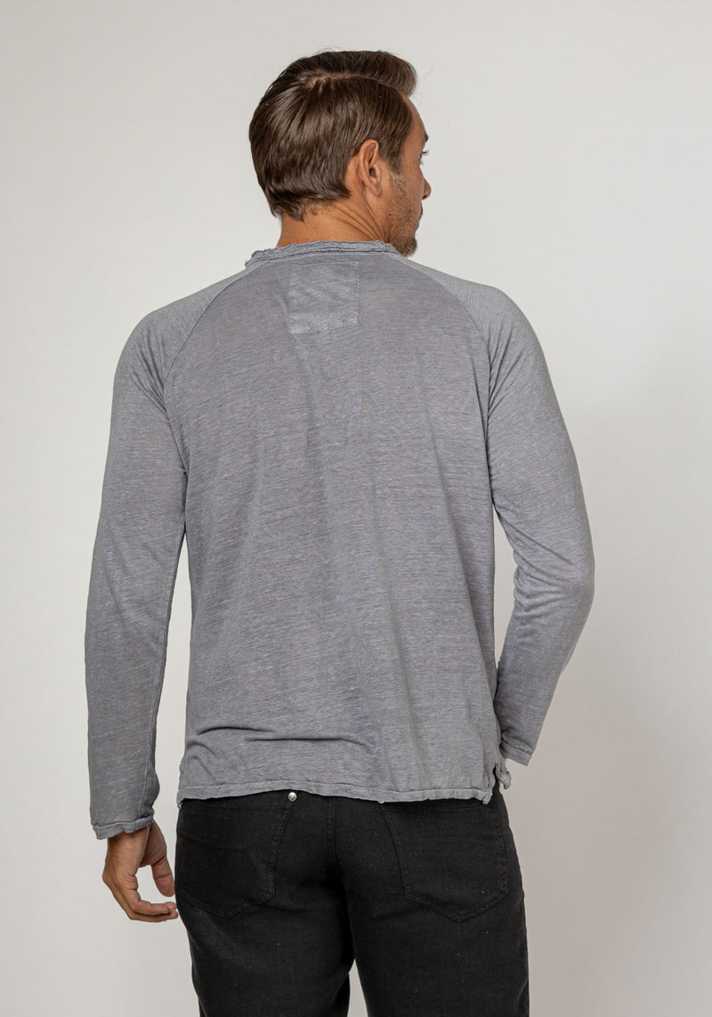 Jersey Linen Long Sleeve Niki Collar T-Shirt in gray