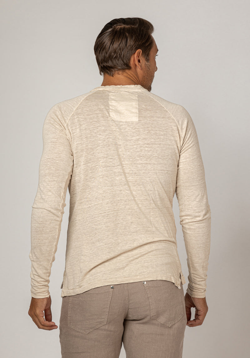 Jersey Linen Long Sleeve Niki Collar T-Shirt in natural