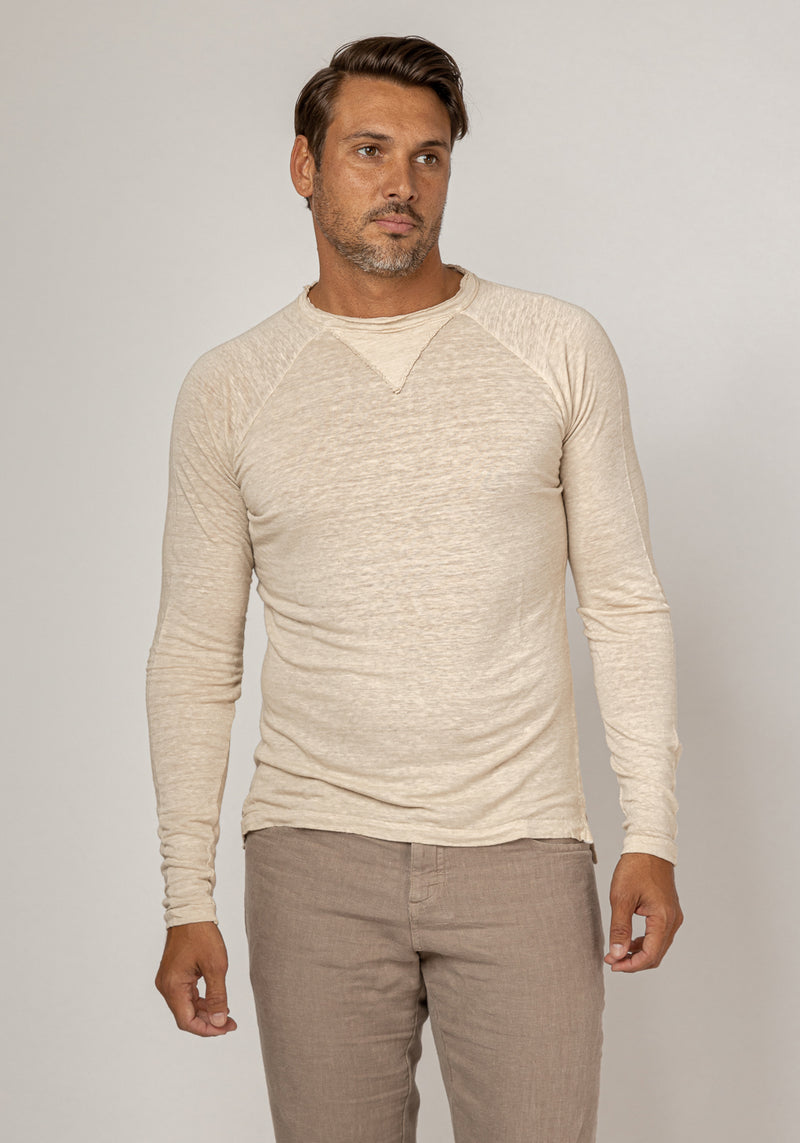 Jersey Linen Long Sleeve Niki Collar T-Shirt in natural