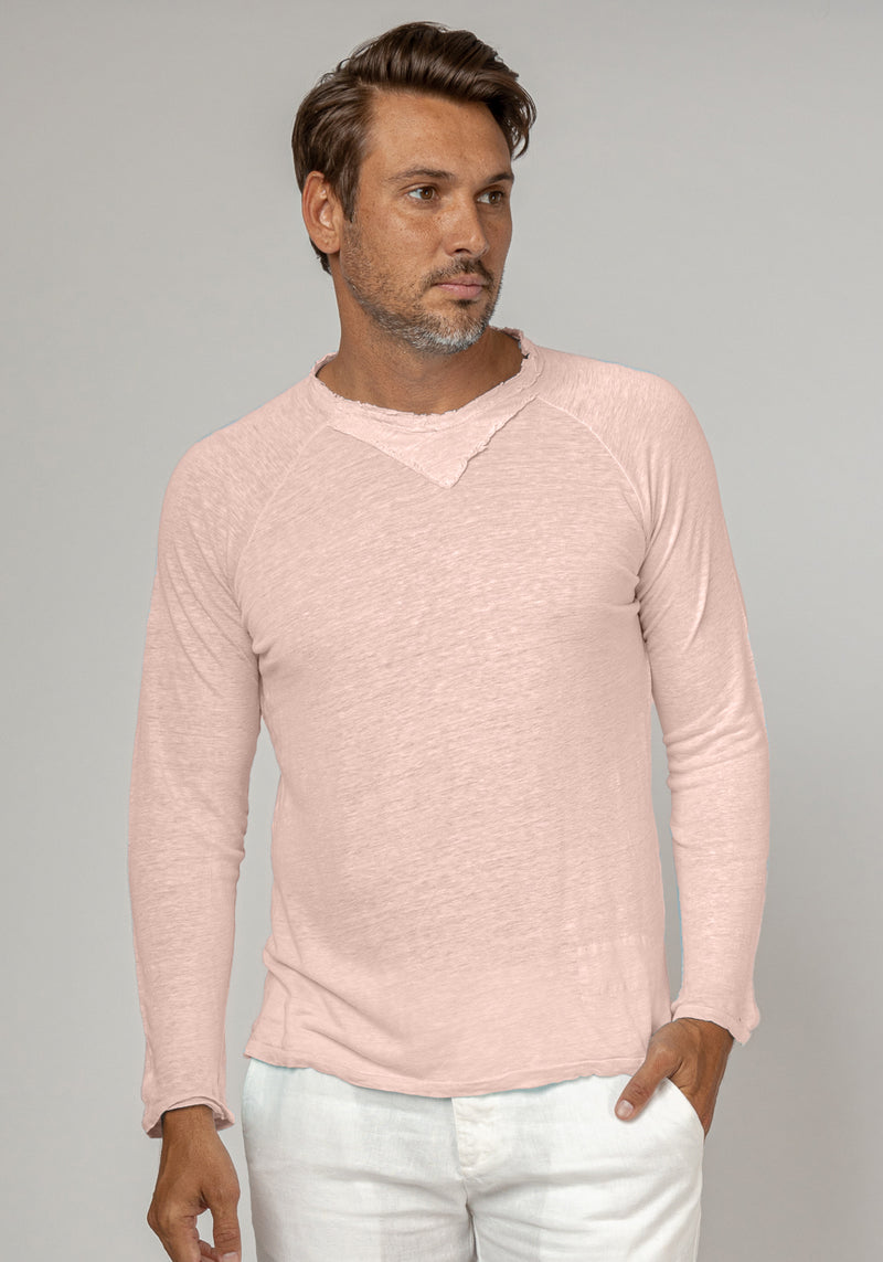 Jersey Linen Long Sleeve Niki Collar T-Shirt in light peach