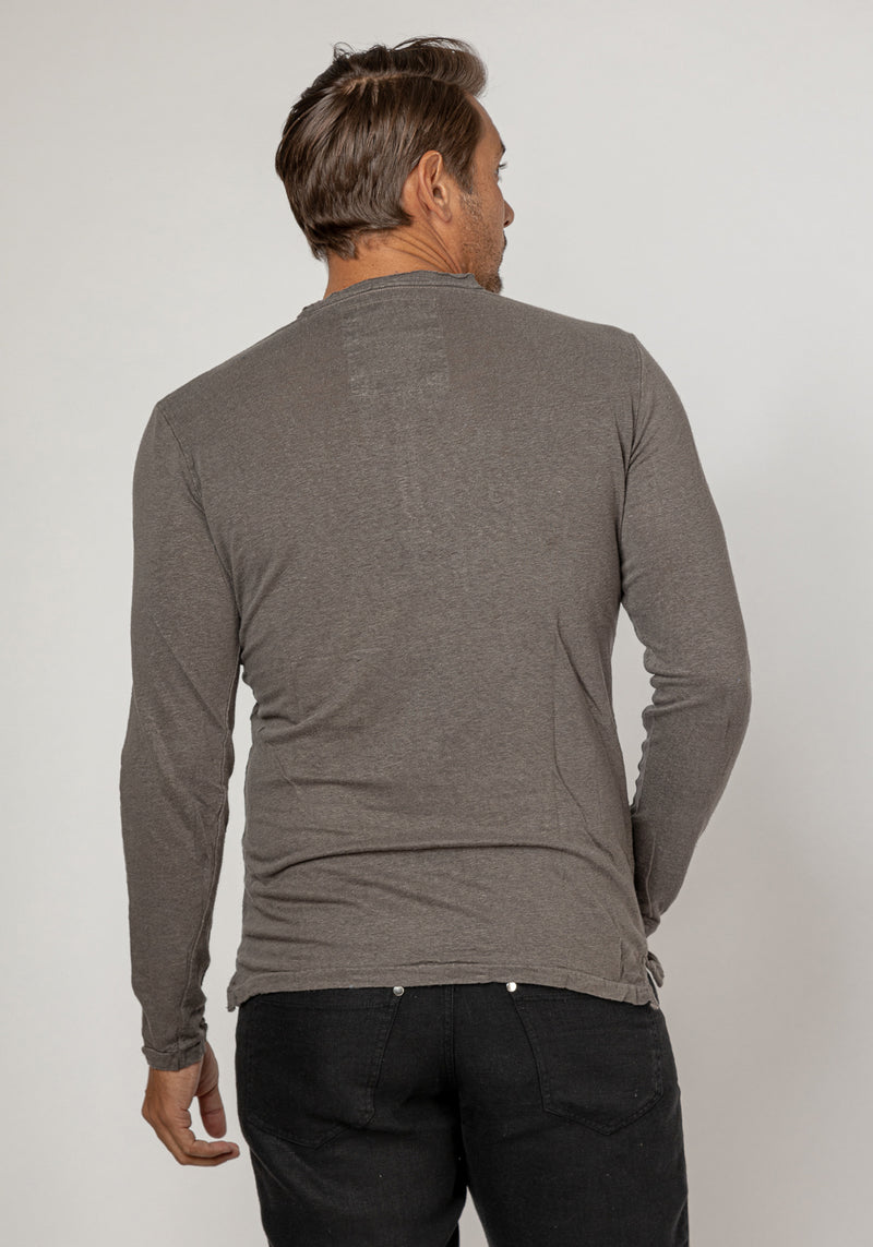 Jersey Linen Fitted Long Sleeve Henley T-Shirt