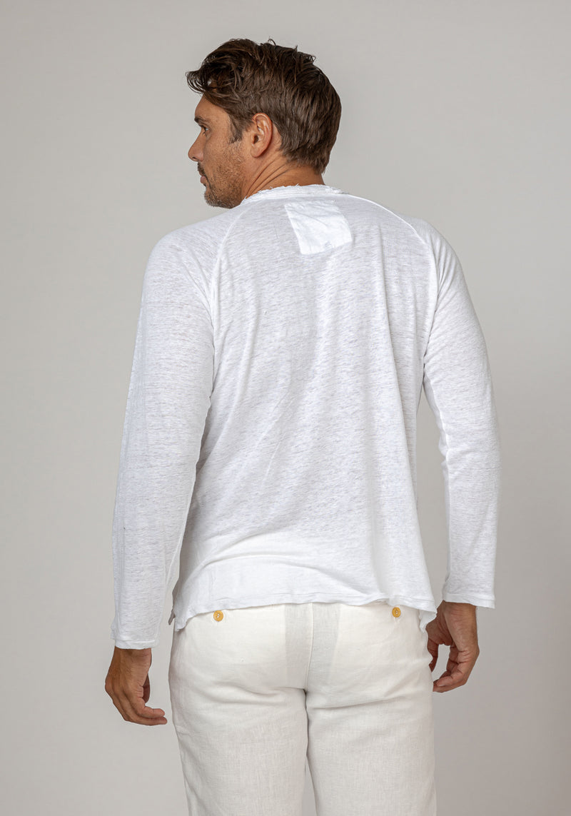 Jersey Linen Long Sleeve Niki Collar T-Shirt in white