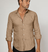 Long Sleeve Button Down Linen Shirt Regular Fit in khaki