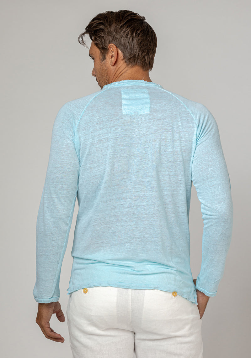 Jersey Linen Long Sleeve Niki Collar T-Shirt in aqua