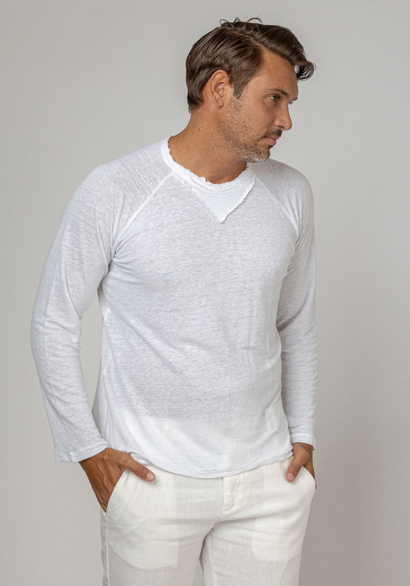 Jersey Linen Long Sleeve Niki Collar T-Shirt in white