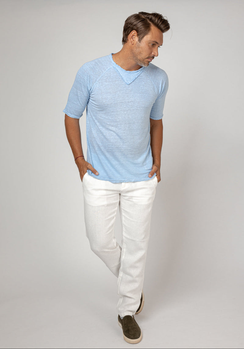 Jersey Linen Short Sleeve T-Shirt in light blue 1