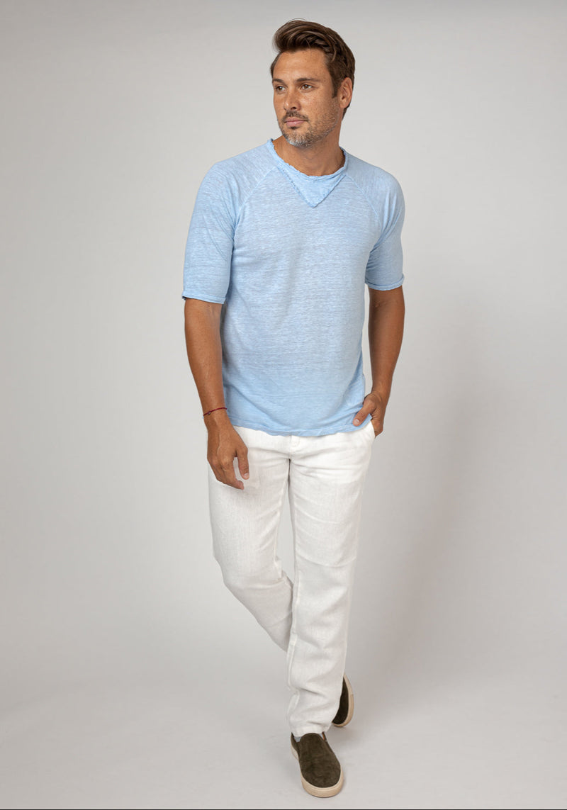 Jersey Linen Short Sleeve T-Shirt in light blue 2