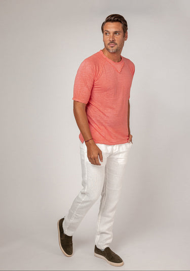 Jersey Linen Short Sleeve T-Shirt in coral 2