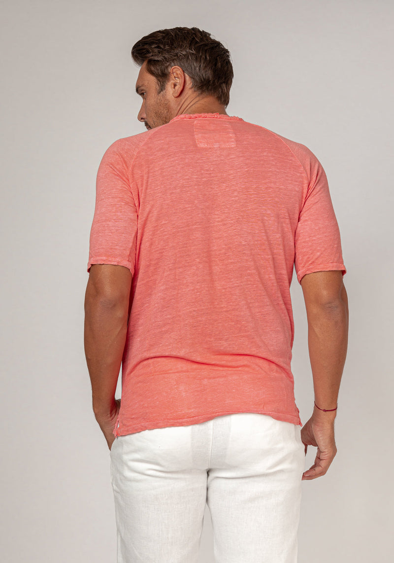 Jersey Linen Short Sleeve T-Shirt in coral 3