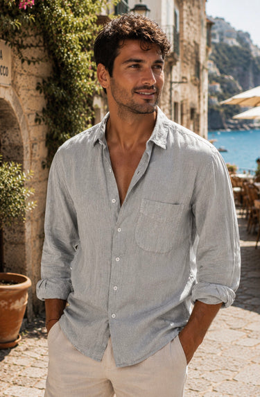 Button Down Linen Shirt With Pocket | Loose Fit