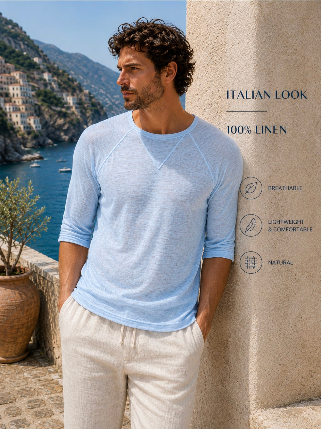 Jersey Linen Long Sleeve Niki Collar T-Shirt