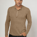 Jersey Linen Fitted Long Sleeve Henley T-Shirt in khaki