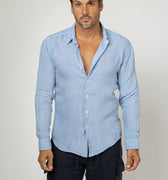 Long Sleeve Button Down Linen Shirt Regular Fit in light blue