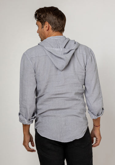 Long Sleeve V-Neck Linen Hoodie Shirt in gray