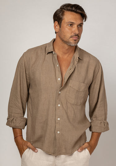 Button Down Linen Shirt With Pocket Loose Fit in khaki