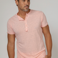 Short Sleeve Linen Henley T-Shirt in light peach 3