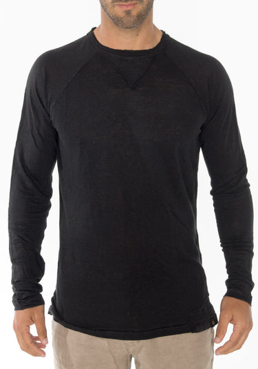 Jersey Linen Long Sleeve Niki Collar T-Shirt in black