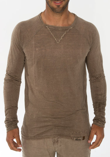 Jersey Linen Long Sleeve Niki Collar T-Shirt in khaki