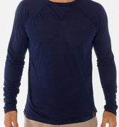 Jersey Linen Long Sleeve Niki Collar T-Shirt in navy