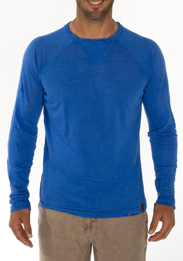 Jersey Linen Long Sleeve Niki Collar T-Shirt in royal blue