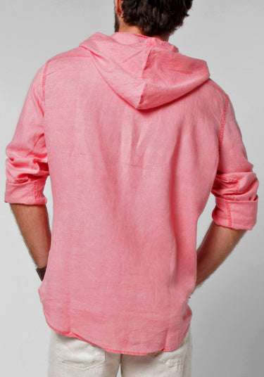 Long Sleeve V-Neck Linen Hoodie Shirt in peach