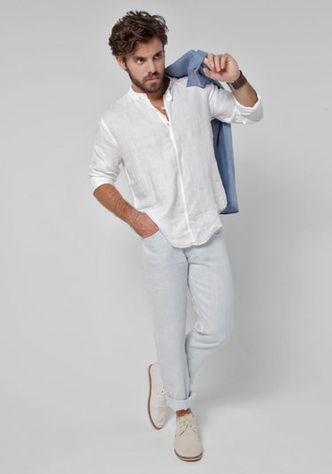 Long Sleeve Linen Shirt With Button Collar in white 2