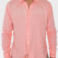 Long Sleeve Button Down Linen Shirt Regular Fit in light coral