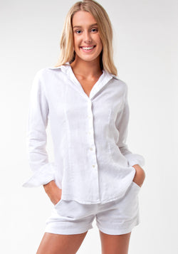 100% Linen Fitted Button Down Shirt in White S to XXXL - Claudio Milano 