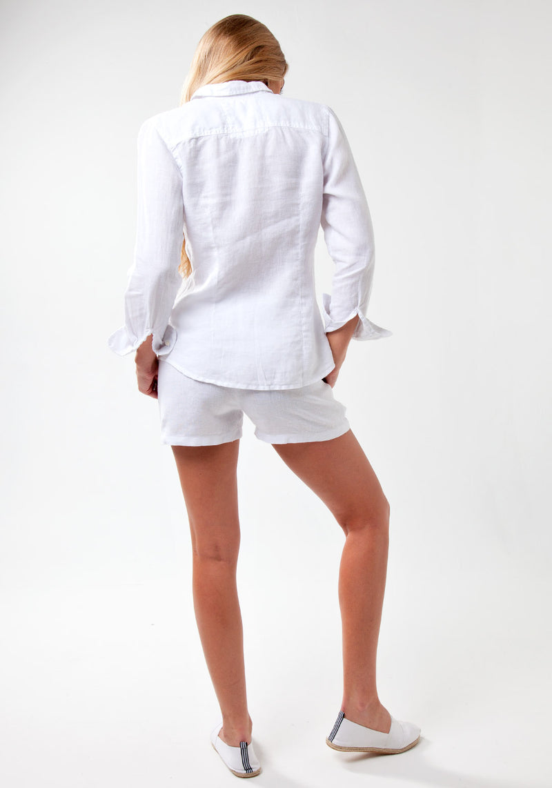 100% Linen Fitted Button Down Shirt in White S to XXXL - Claudio Milano 