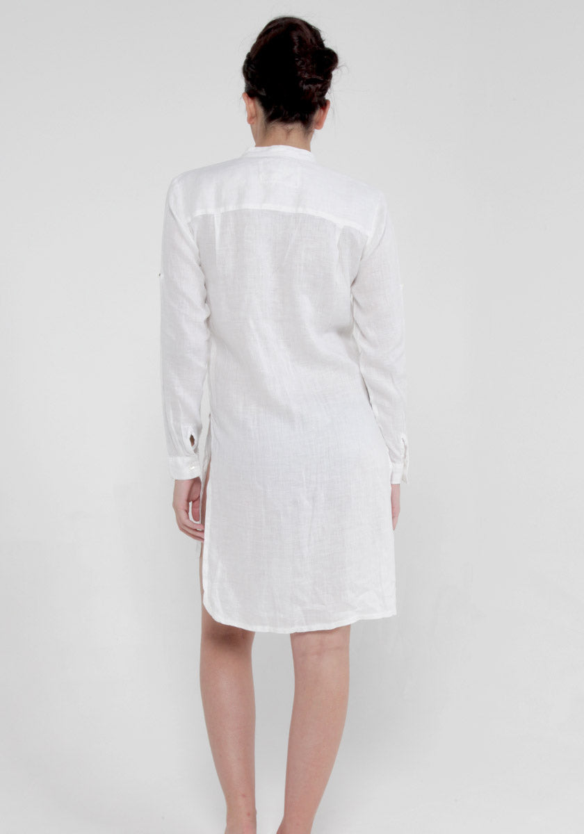 100% Linen Pleated Button-Down Tunic in White S to XXXL - Claudio Milano 